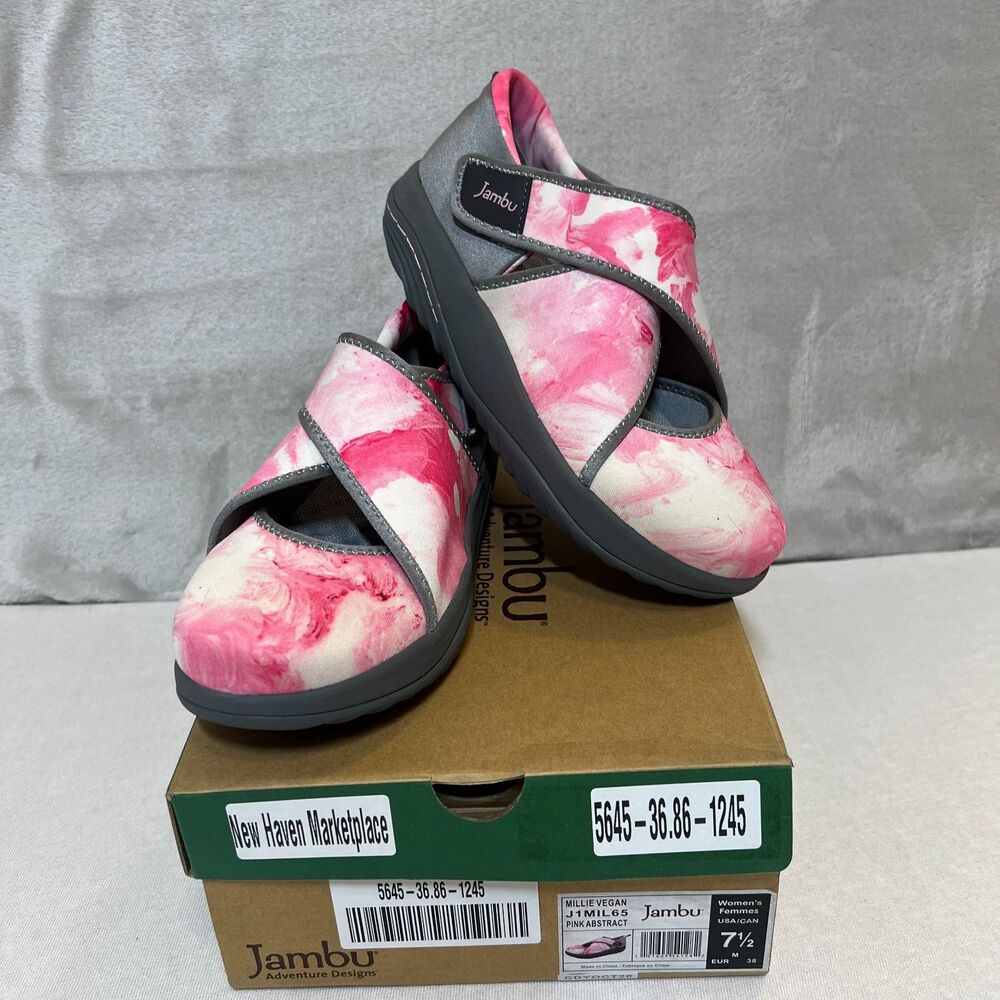 Jambu Millie Vegan Shoes Women's 7.5 Pink Abstract Rocker Bottom Comfort